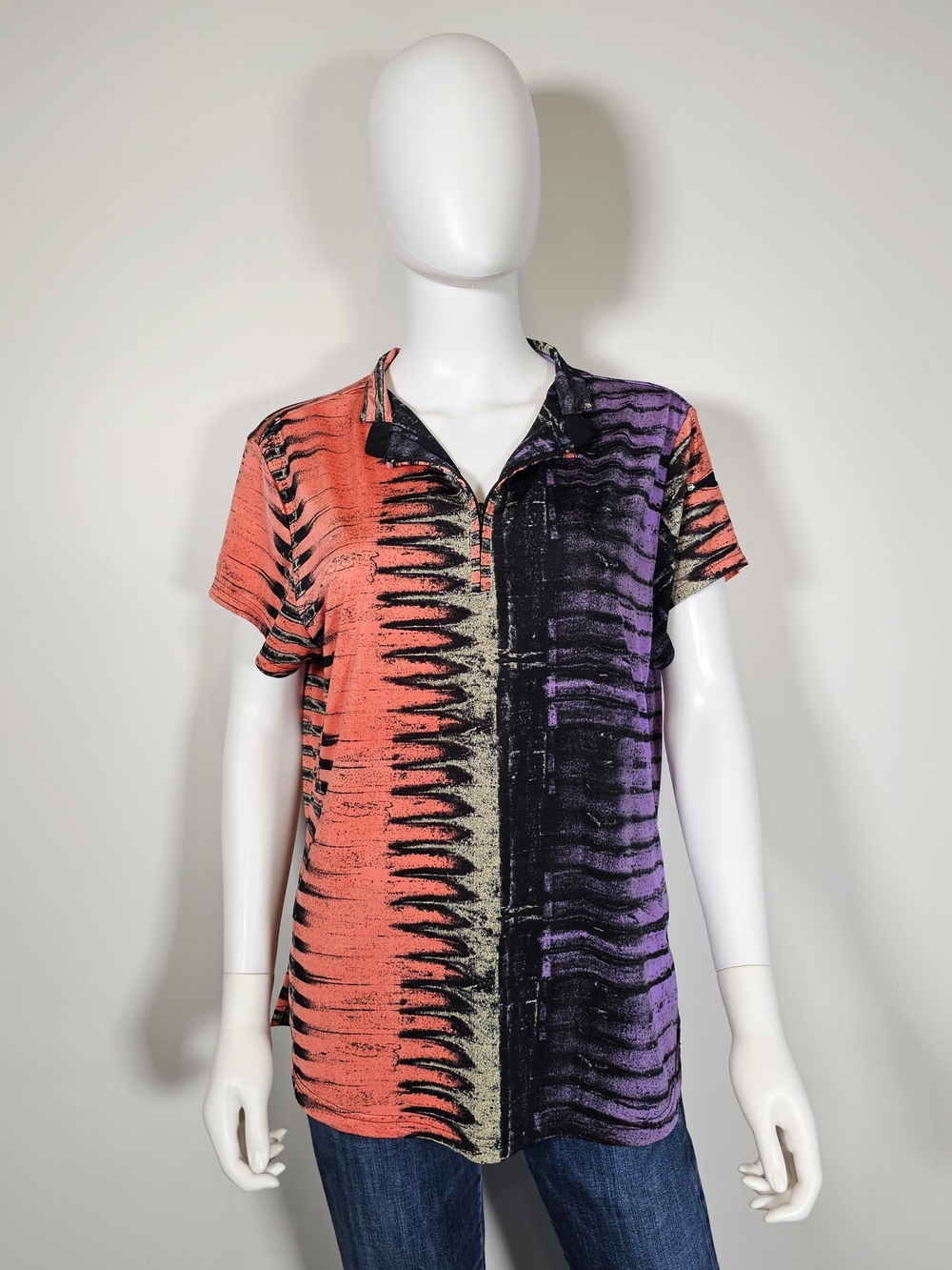 jamie sadock Coral and Purple Split-Panel Polo Top Sz M - L